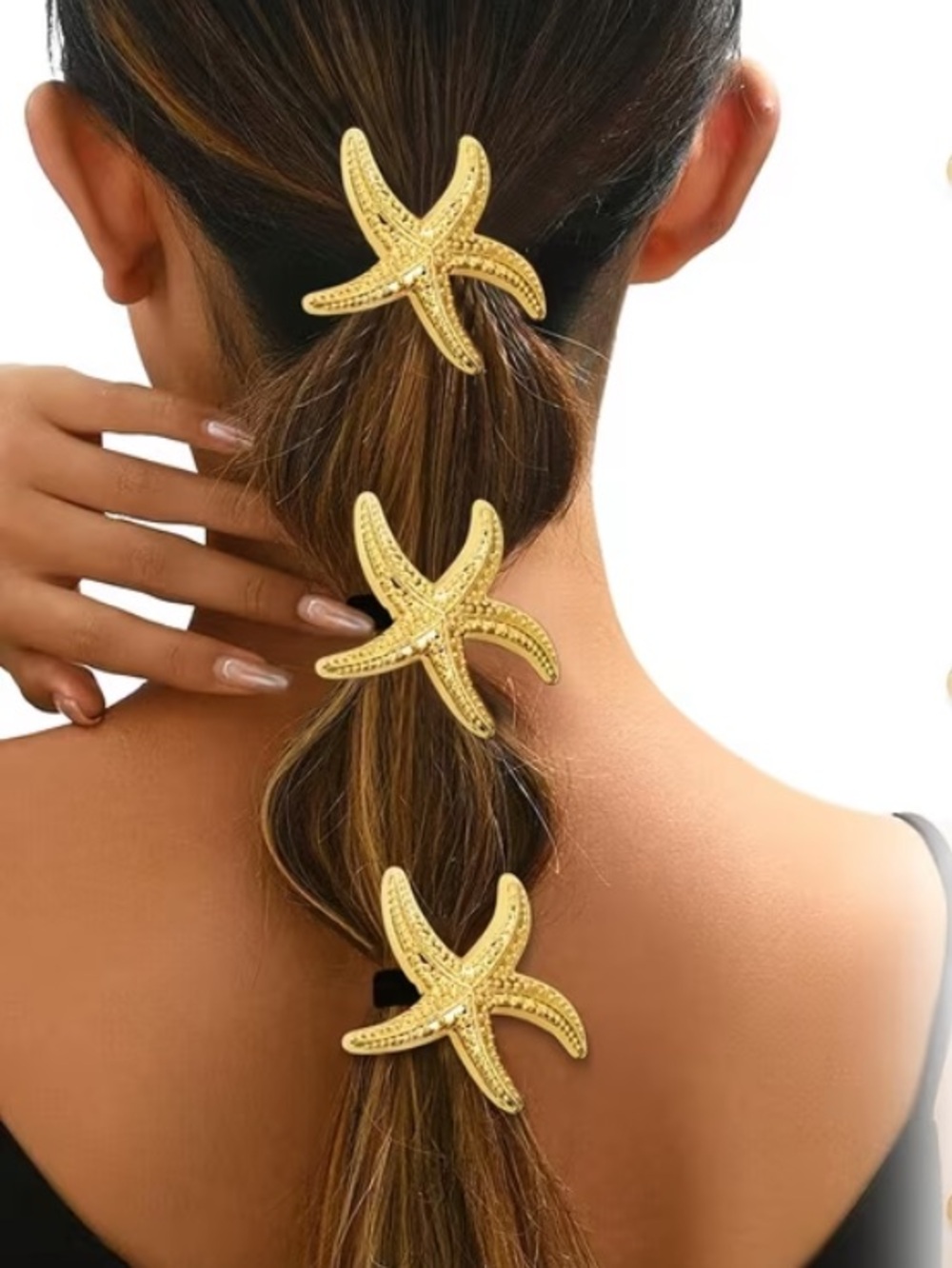 3 pc Gold Starfish Hair Elastics Set